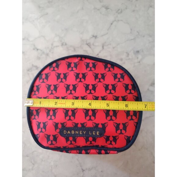 Dabney Lee Red Cosmetic Bag Frenchie Terrier Black Dog Print Gold Zipper - Picture 7 of 10